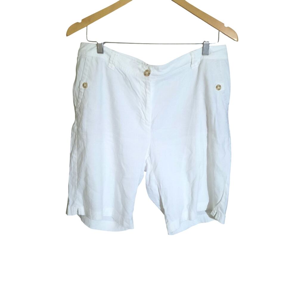 J. Jill Womens White Linen Stretch Bermuda Angled Front Pocket Shorts Size 12